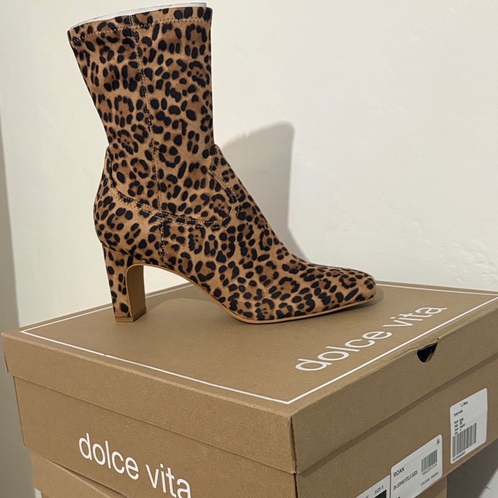 Dolce Vita Leopard-Print Mid-Calf Bootie in Tan and Black